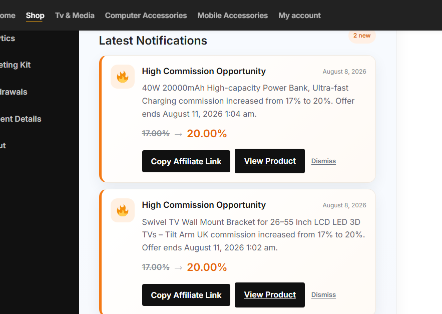 Commission boost notification