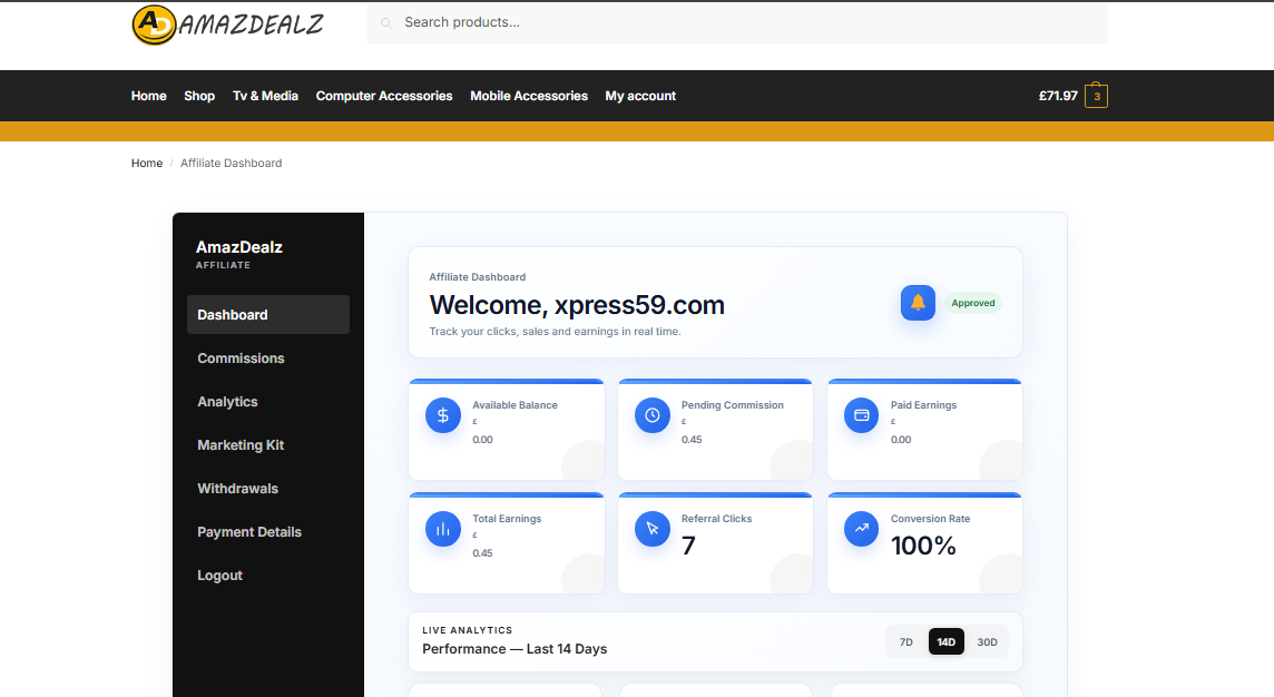 AmazDealz Affiliate Manager dashboard
