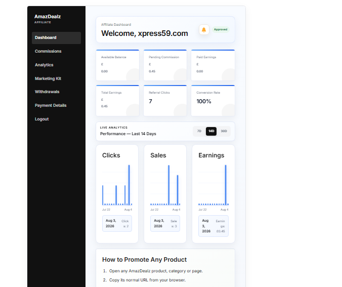 Mobile affiliate dashboard